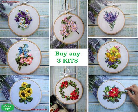 Set Of 3 Kits Silk Ribbon Embroidery Kit Set For Beginner Etsy