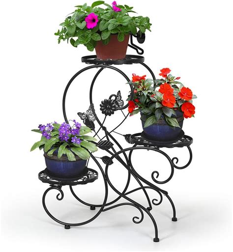 HLC Noir Porte Pot Pots Plante Fleurs 3 Etagere Support Jardin En Metal