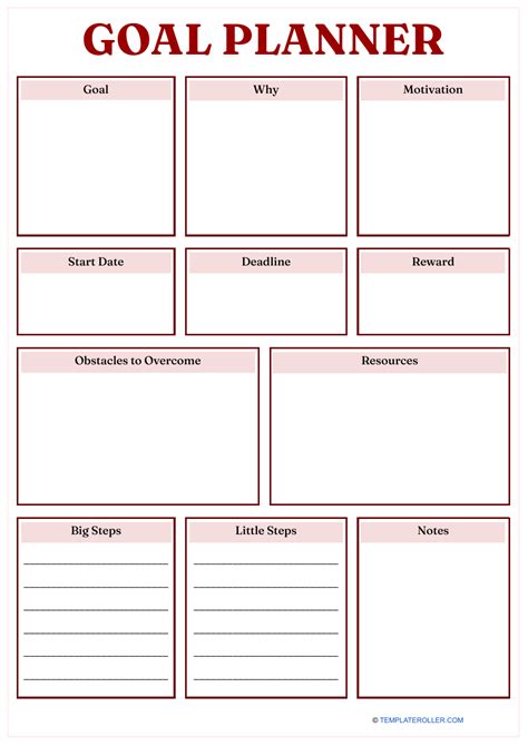 Goal Planner Template - Red Download Printable PDF | Templateroller