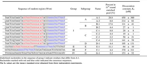 Table 1 From Cell SELEX Based Selection And Characterization Of DNA