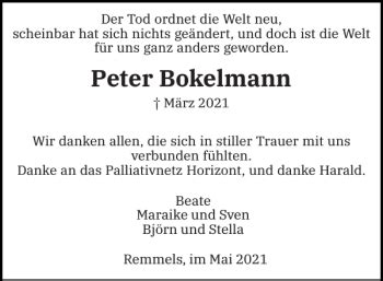 Traueranzeigen Von Peter Bokelmann Sh Z Trauer