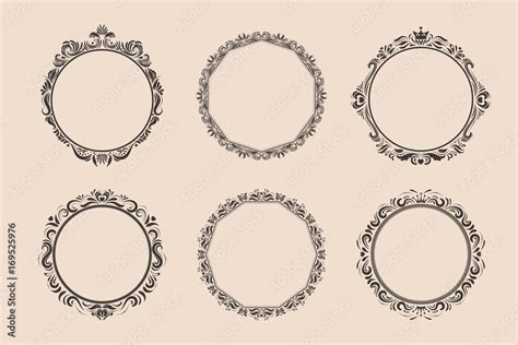 Decorative Round Vintage Frames And Borders Set Victorian And Baroque