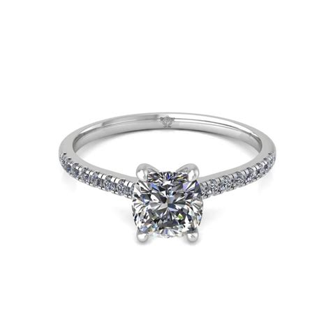 18k White Gold 4 Prongs Cushion Cut Diamond Engagement Ring With