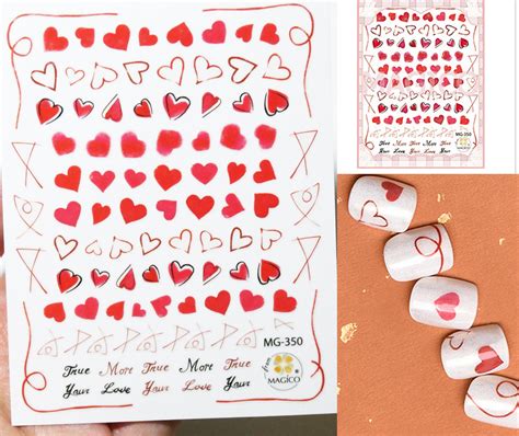 Red Heart Nail Sticker Sweet Love Nail Art Stickers Self Etsy