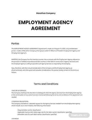 FREE 10 Employment Agency Agreement Samples Temporary Staff Service