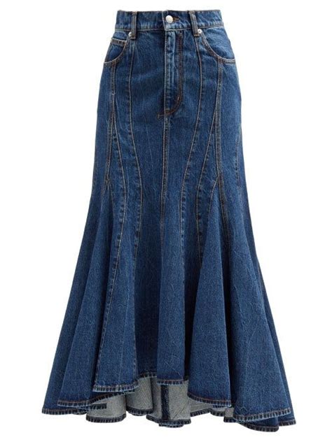 Alexander Mcqueen Mermaid Hem Denim Midi Skirt Womens Denim