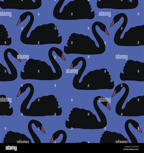 Swan Couples On Blue Background Vector Seamless Pattern Background