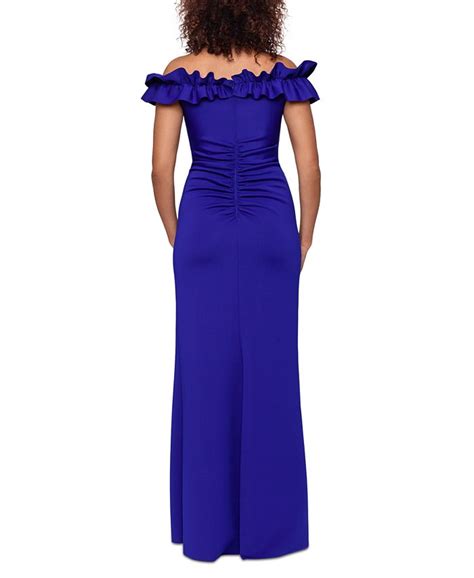 Xscape Ruffled Ruched Scuba Fit And Flare Gown Macys