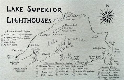 Lake Superior Lighthouses Map | Etsy