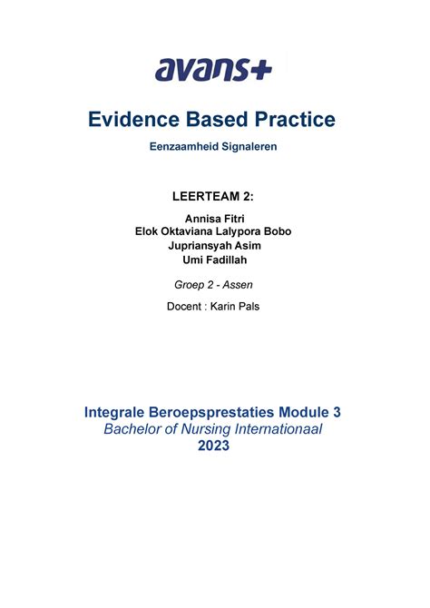 Evidence Based Practice Eenzaamheid Evidence Based Practice