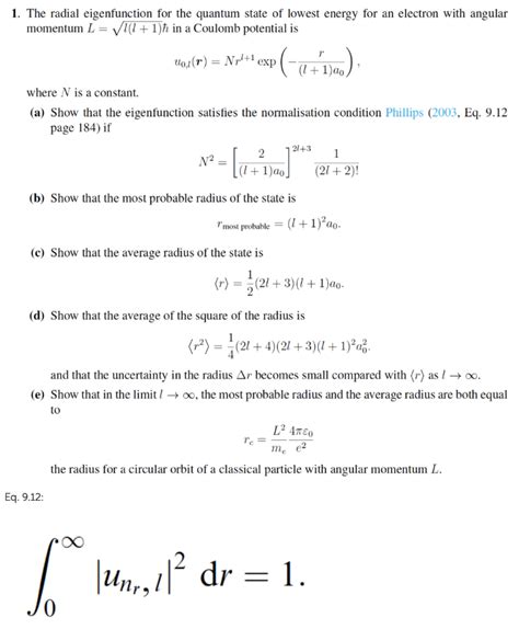 Solved The Radial Eigenfunction For The Quantum State Of Chegg