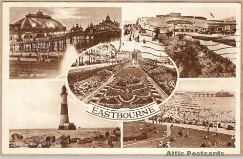 Vintage Multi View Postcard Of Eastbourne In Sussex England Shows The