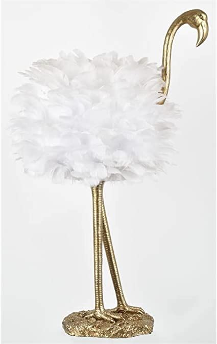 Evolution Charleston Flamingo Resin Lamp With Feather Shade In Gold