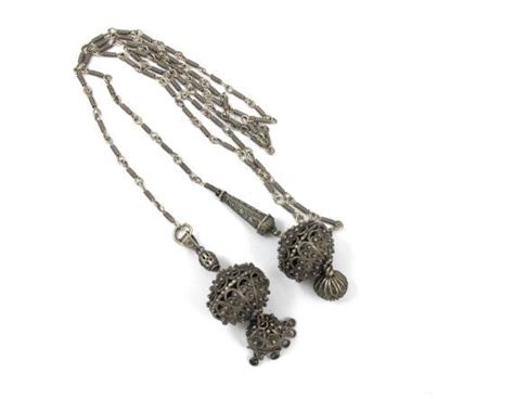 Victorian Cannetille Necklace Silver Filigree Lariat Dangle Etsy