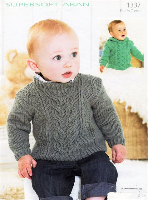 Baby Childs Aran Sweaters Knitting Pattern Pdf Cable Hooded Jumper