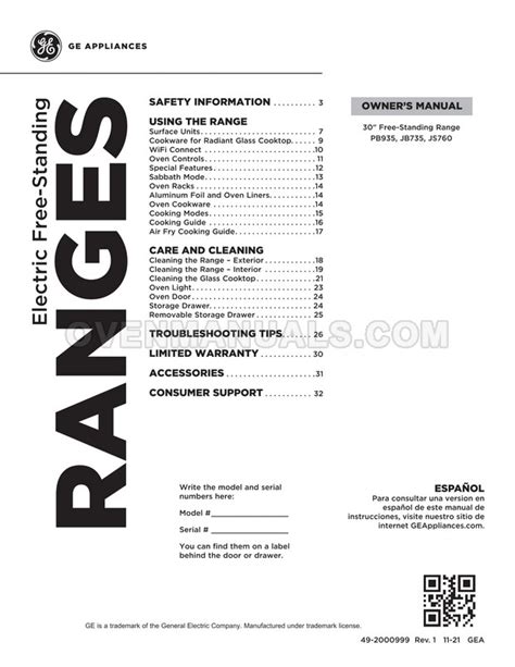 Owners Manual Ge Range