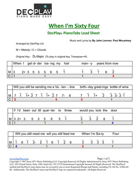 When I M Sixty Four Arr Decplay Ltd By The Beatles Sheet Music For