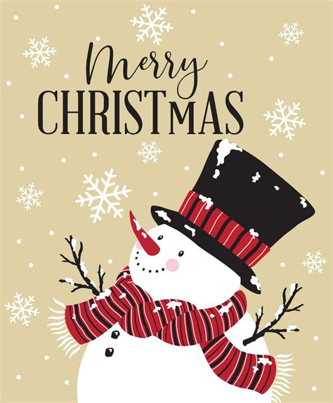 Snowman With Merry Christmas Wording And Snowflakes Vector Art