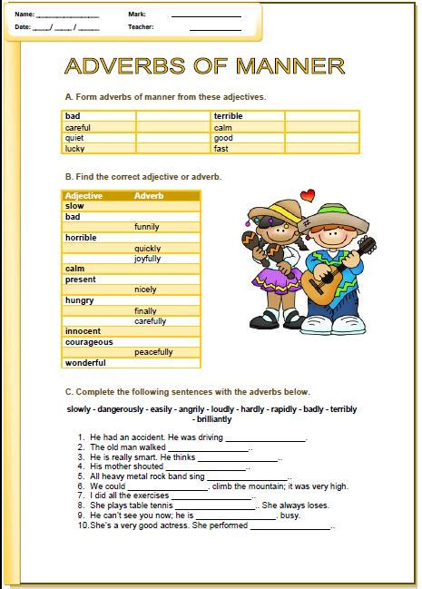 Worksheet On Adverbs Of Manner