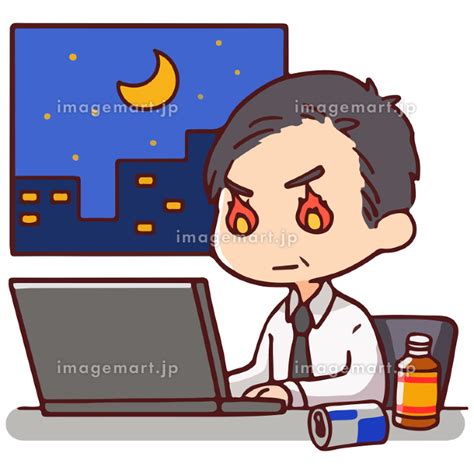 夜間中年男性が頑張って仕事しているシーンのイラスト 216584313 イメージマート