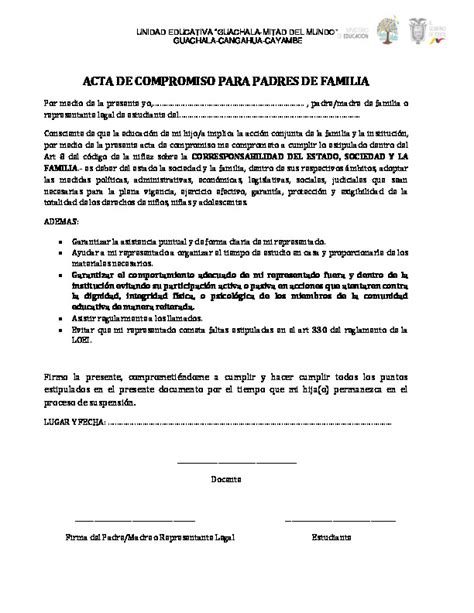 Acta De Compromiso Para Padres De Familia PDFCOFFEE