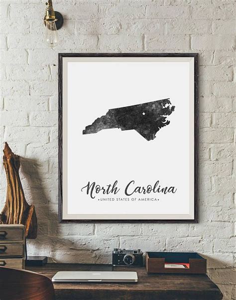 North Carolina State Map Digital Print State Map Art North Carolina