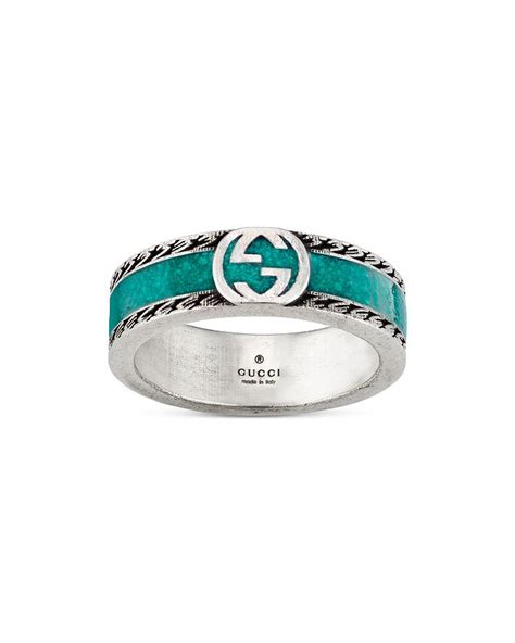 Gucci Sterling Silver And Enamel Interlocking G Ring Bloomingdales