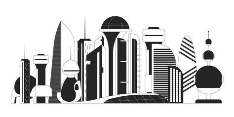 Futuristic Architecture Futurism City Black And White Line Illustration