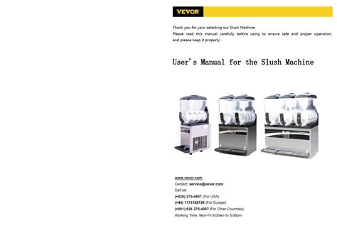 User S Manual For VEVOR Slush Machine Installation Operation And