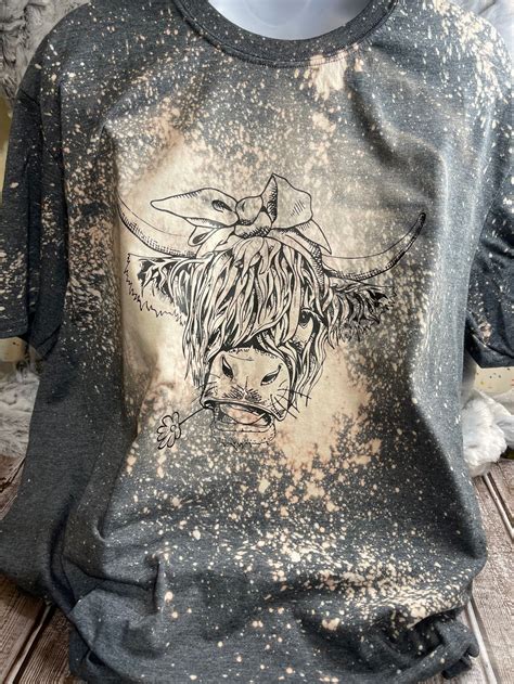 Highland Cow Screen Print Hand Bleached Tee Shirt Etsy