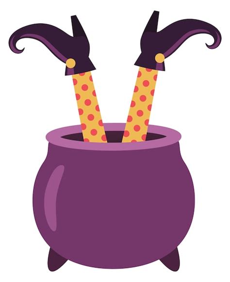 Premium Vector Witch Legs In Cauldron Cartoon Icon Halloween Decoration Isolated On White