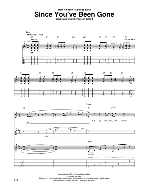 Since You Ve Been Gone By Rainbow Sheet Music For Guitar Tab At Sheet