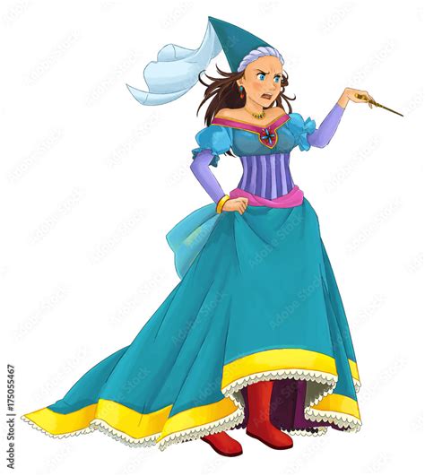 Cartoon Beautiful Girl Sorceress Some Activity Illustration For