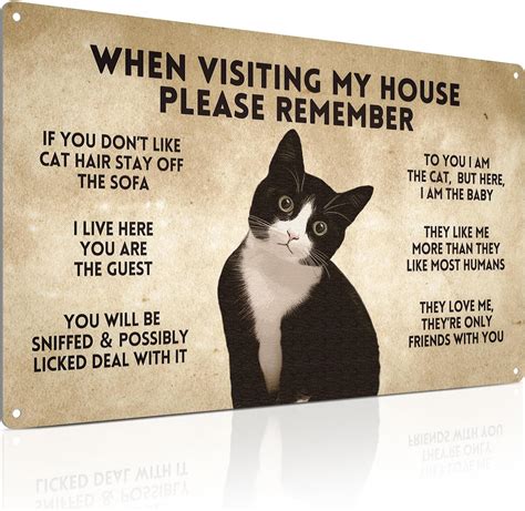 Alkb T For Cat Lovers Funny Tuxedo Cat Rules Metal Signs