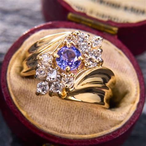 Semi Bezel Set Tanzanite Ring W Diamonds 14k Yellow Gold