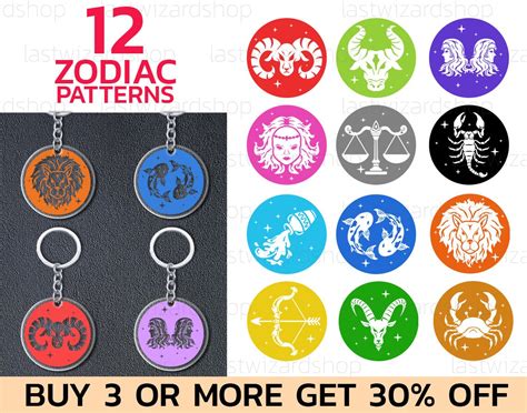 Zodiac Signs Keychain Svg My Horoscope Keyring Background Etsy