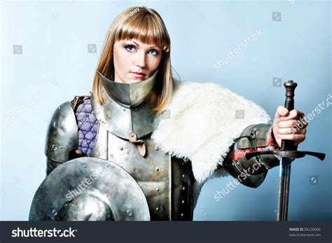 Portrait Medieval Female Knight Armour Over Stock Photo 68230006