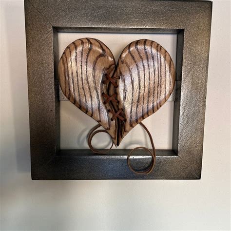 Wood Heart Sculpture Decor Rustic Mended Heart Farmhouse Decor For