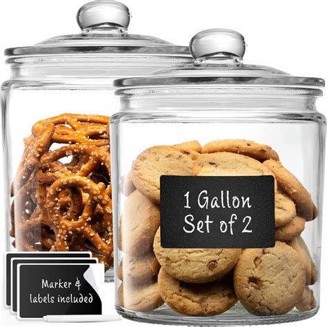 Amazon.com: 1 Gallon Glass Cookie Jars + Labels & Marker - Set of 2