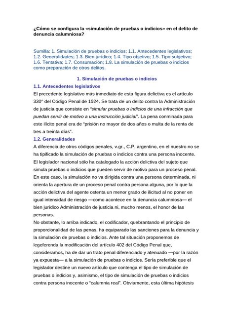 Simulación De Pruebas O Indicios En El Delito De Denuncia Calumniosa Pdf