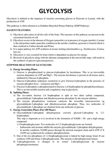 Solution Glycolysis Features Steps Cycle Regulation Energetics Studypool