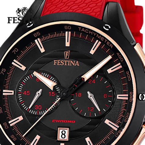 Festina Herren Armbanduhr Sport Chronograph Analog Quarz Pu Rot Uf