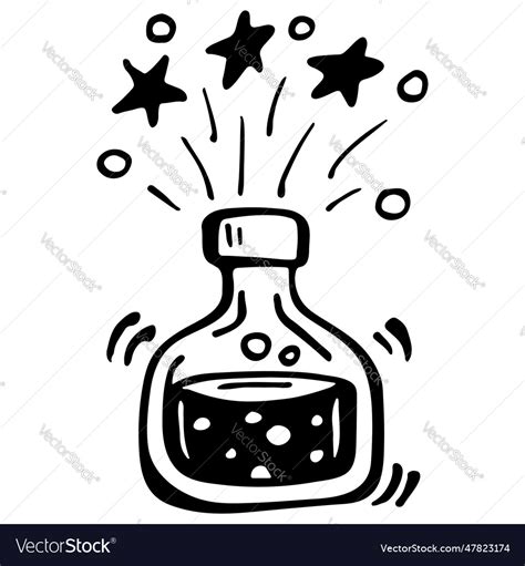 Doodle bottle of magic potion and drawn Royalty Free Vector