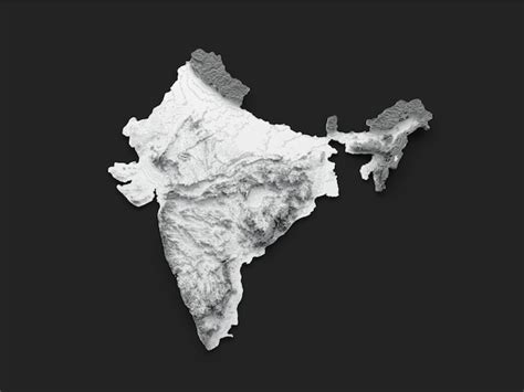 Mapa Da Ndia Branco Al Vio Sombreado Cor Mapa De Altura Em Fundo Preto