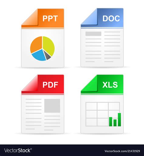 Filetype Format Icons Ppt Doc Pdf Xls Royalty Free Vector