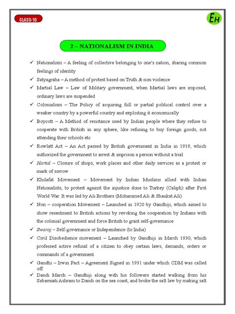 Class 10 History Nationalism In India Notes Pdf Mahatma Gandhi