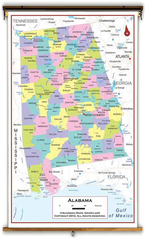 Alabama Reference Spring Roller Map | World Maps Online