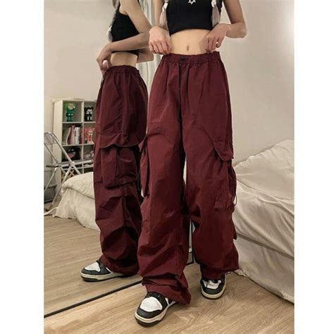 Lucyever Y K Vintage Parachute Pants Women Harajuku Streetwear High