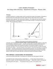 Lab 8 Ballistic Pendulum Theory Procedure Docx Lab 8 Ballistic