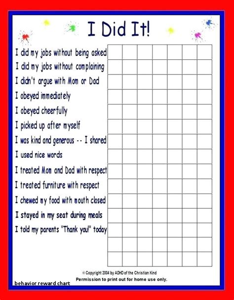 Free Printable Reward Charts For Kids At Home Behavior Chart Kids